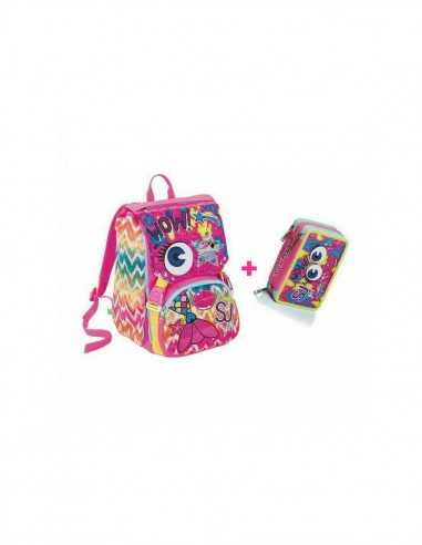 SJ Gang Facce Schoolpack multicolor Zaino pi Astuccio 3 zip - SEV6C2002026-1 | Futurartb2b Ingrosso Giocattoli