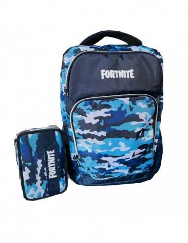 Schoolpack Fortnite Zaino pi astuccio 3 zip camouflage azzurro - PAN65007 | Futurartb2b Ingrosso Giocattoli