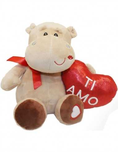 Peluche Ippopotamo con cuore e scritta Ti amo - 25 cm - 4MFGF87032 | Futurartb2b Ingrosso Giocattoli