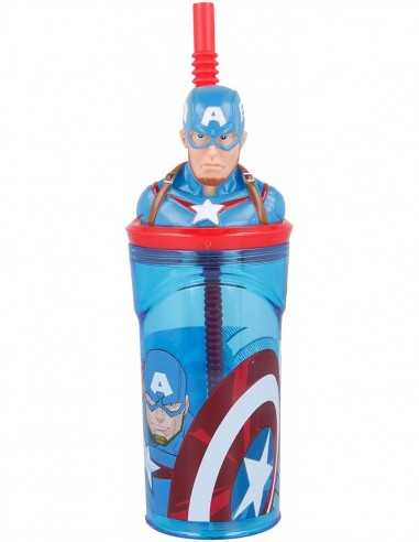 Bicchiere Captain America in 3D con cannuccia - RTIST57766 | Futurartb2b Ingrosso Giocattoli