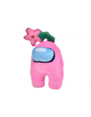 Peluche Among us rosa con fiore 22 cm - DINAU7010-2 | Futurartb2b Ingrosso Giocattoli