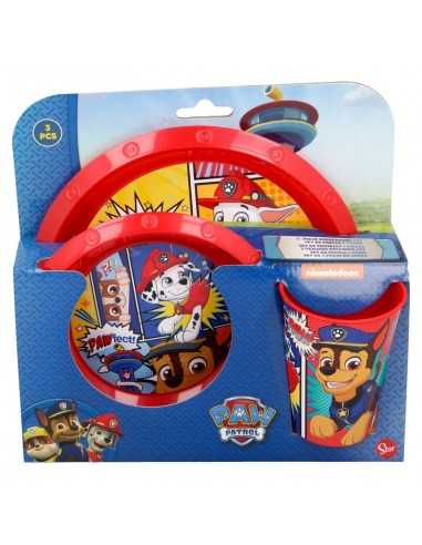 Paw Patrol Set pappa 3 pezzi piatto fondo piatto piano e bicchiere - DIM18915 | Futurartb2b Ingrosso Giocattoli