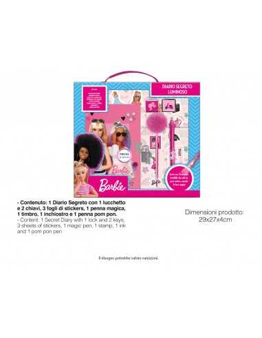 Barbie confezione 1 diari segreti con lucchetto 3 Fogli stickers 1 penna magica 1 timbro 1 inchiostro e 1 penna pom pom - MCB...