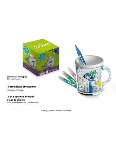 Stitch Tazza da colorare con 4 pennarelli e fogli da colorare - MCLST0911 | Futurartb2b Ingrosso Giocattoli