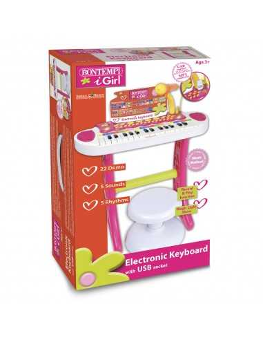 Bontempi tastiera elettronica rosa 31 tasti con lettore MP3 e USB - ICA133672 | Futurartb2b Ingrosso Giocattoli