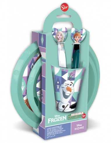 SET 5PZ FROZEN piatto piano fondo bicchiere e posate - DIM74200 | Futurartb2b Ingrosso Giocattoli