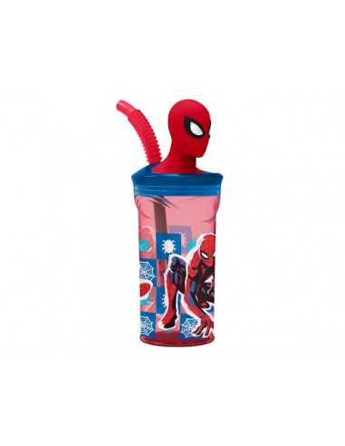 Bicchiere Spider-Man in 3D con cannuccia - RTIST51366 | Futurartb2b Ingrosso Giocattoli