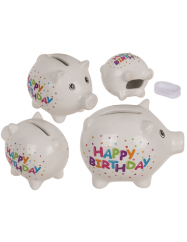 Salvadanaio Happy birthday 8,8 cm ceramica - OTB719229 | Futurartb2b Ingrosso Giocattoli