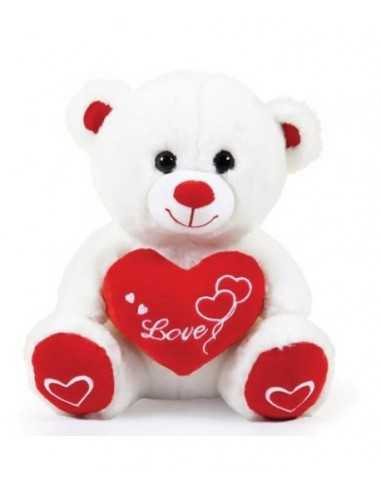 San Valentino Peluche Orsetto bianco 25 cm seduto con cuore - DEC28231 | Futurartb2b Ingrosso Giocattoli